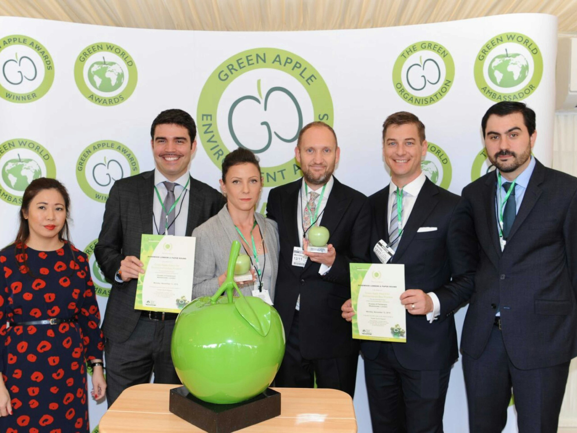 Rosewood at the Green Apple Awards collecting their certificates and green apple trophy.